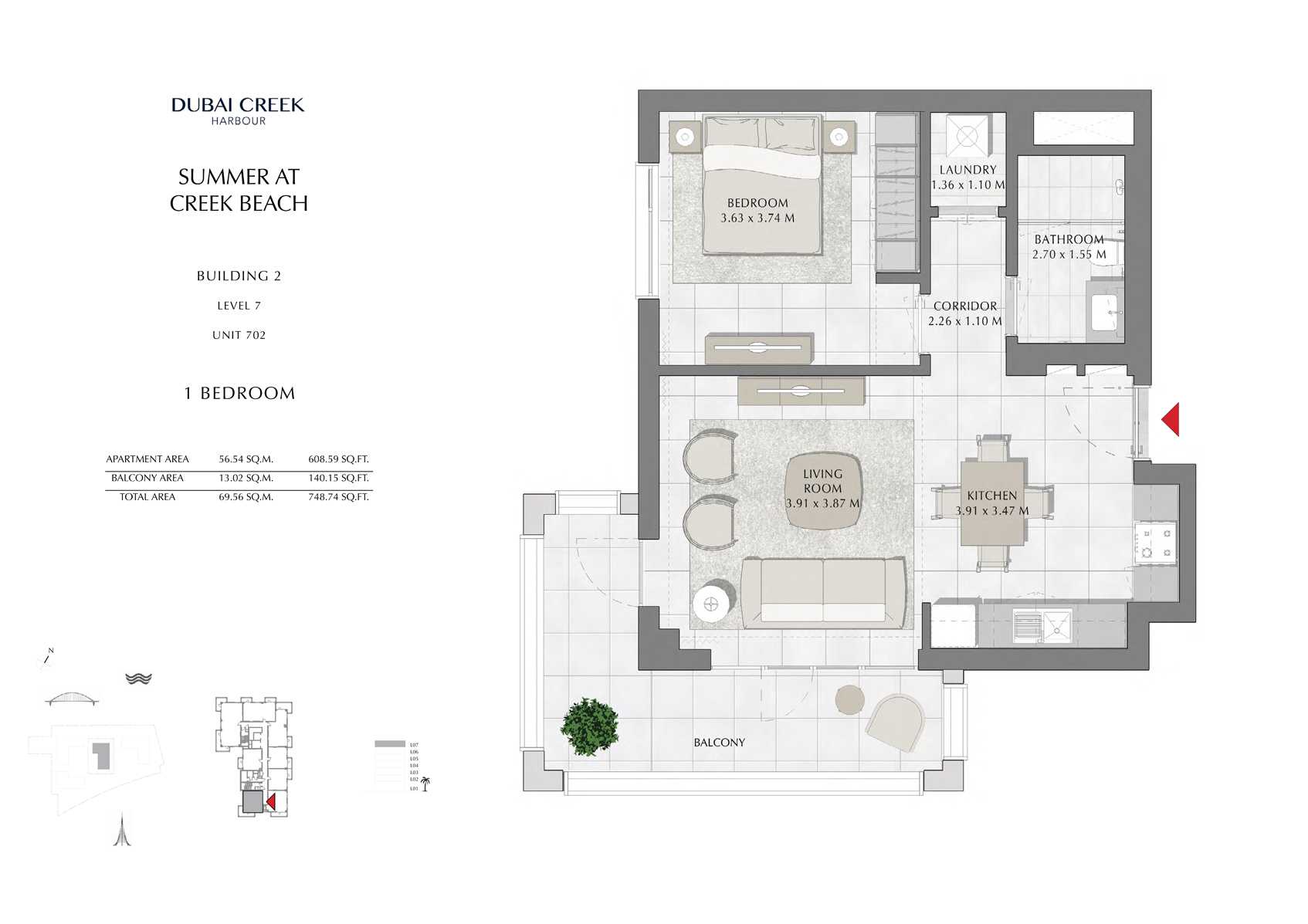 1 Br Building 2 Level 7 Unit 702, Size 748 Sq Ft